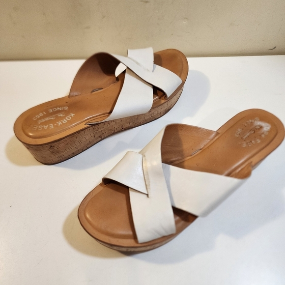 KORK-EASE White  Cork  Wedge  Slides Casual Sandals Size 10 - Picture 1 of 12
